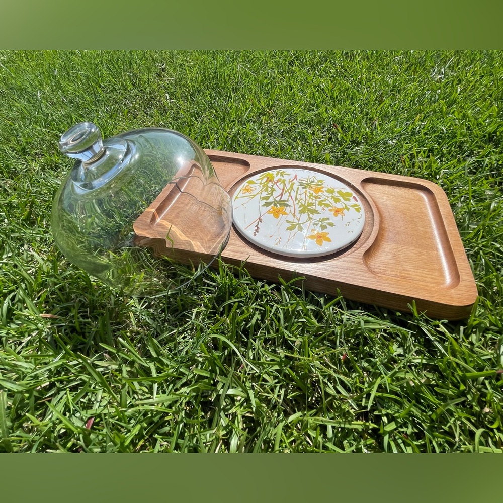 1970s Goodwood Floral Cheese Board with Glass Dome